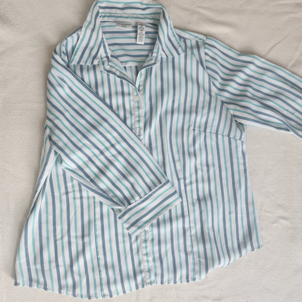 Covington Teal and White Striped Blouse